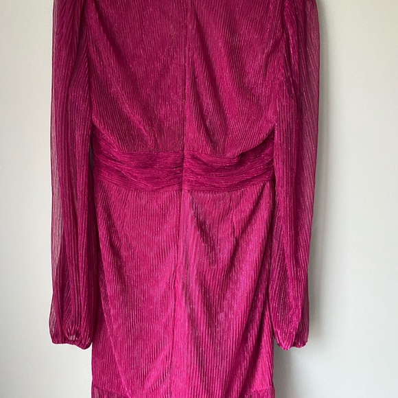 Loretta Plisse Metallic Balloon Sleeve Maxi Dress - Berry / XL - Picture 4 of 11